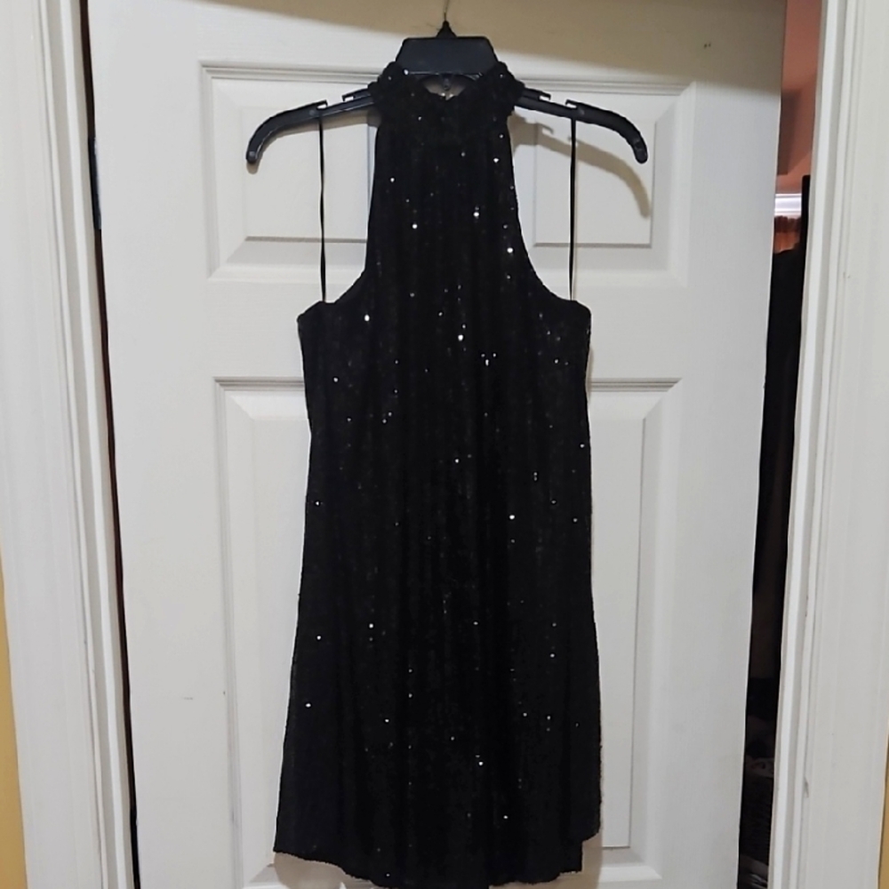 Elegant Black Sequin Halter Dress Badgley Mischka Modele